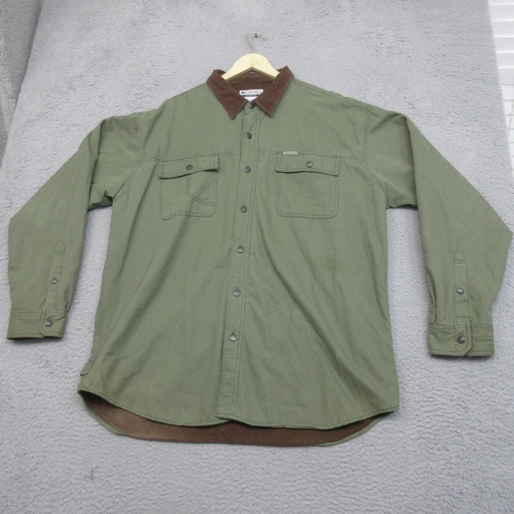 Columbia Chore Coat Jacket Mens XL Green Canvas Fleece Lined Shacket Outdoor